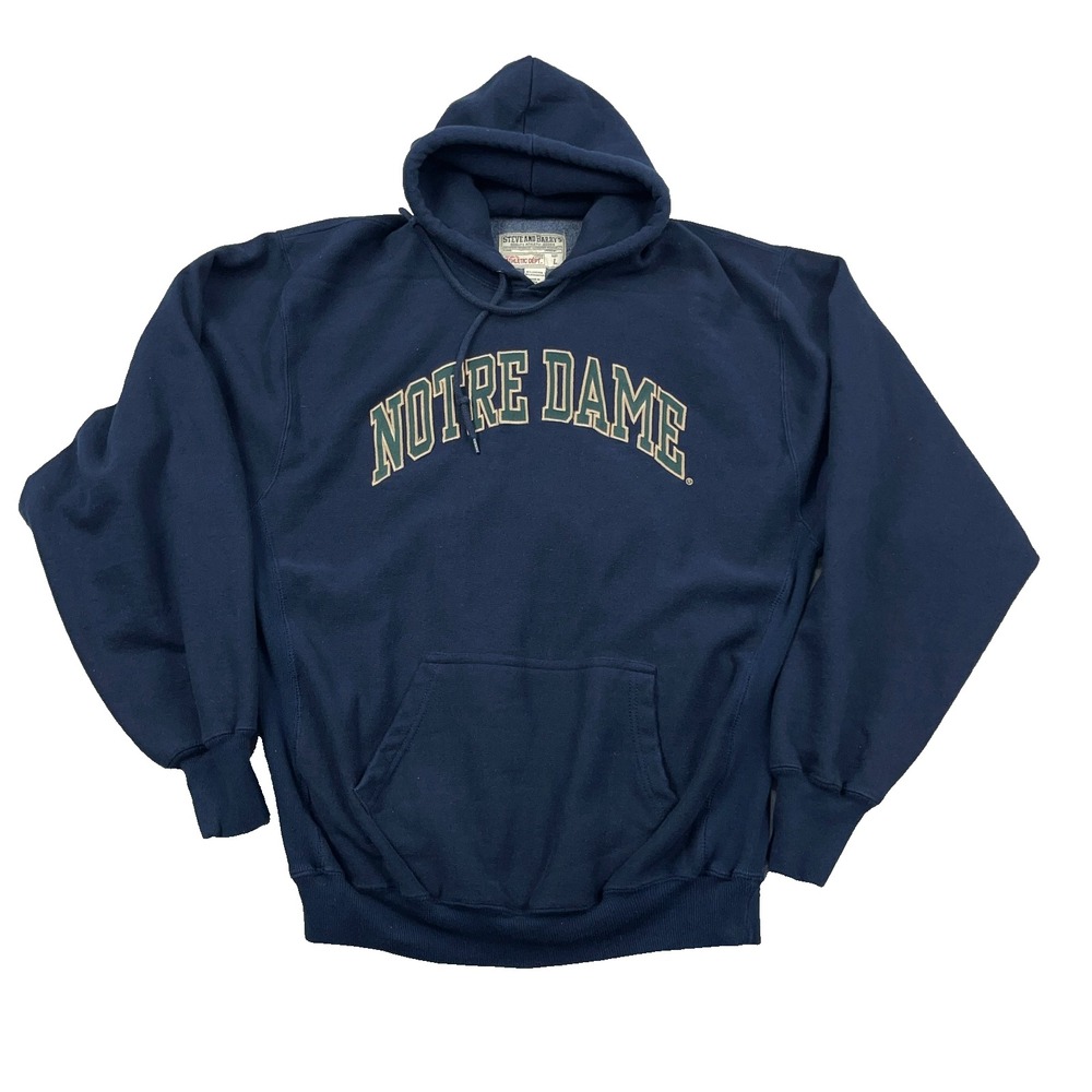 Vintage Y2K Notre Dame Fighting Irish Hoodie Men Large Blue Sweatshirt Heavy A38